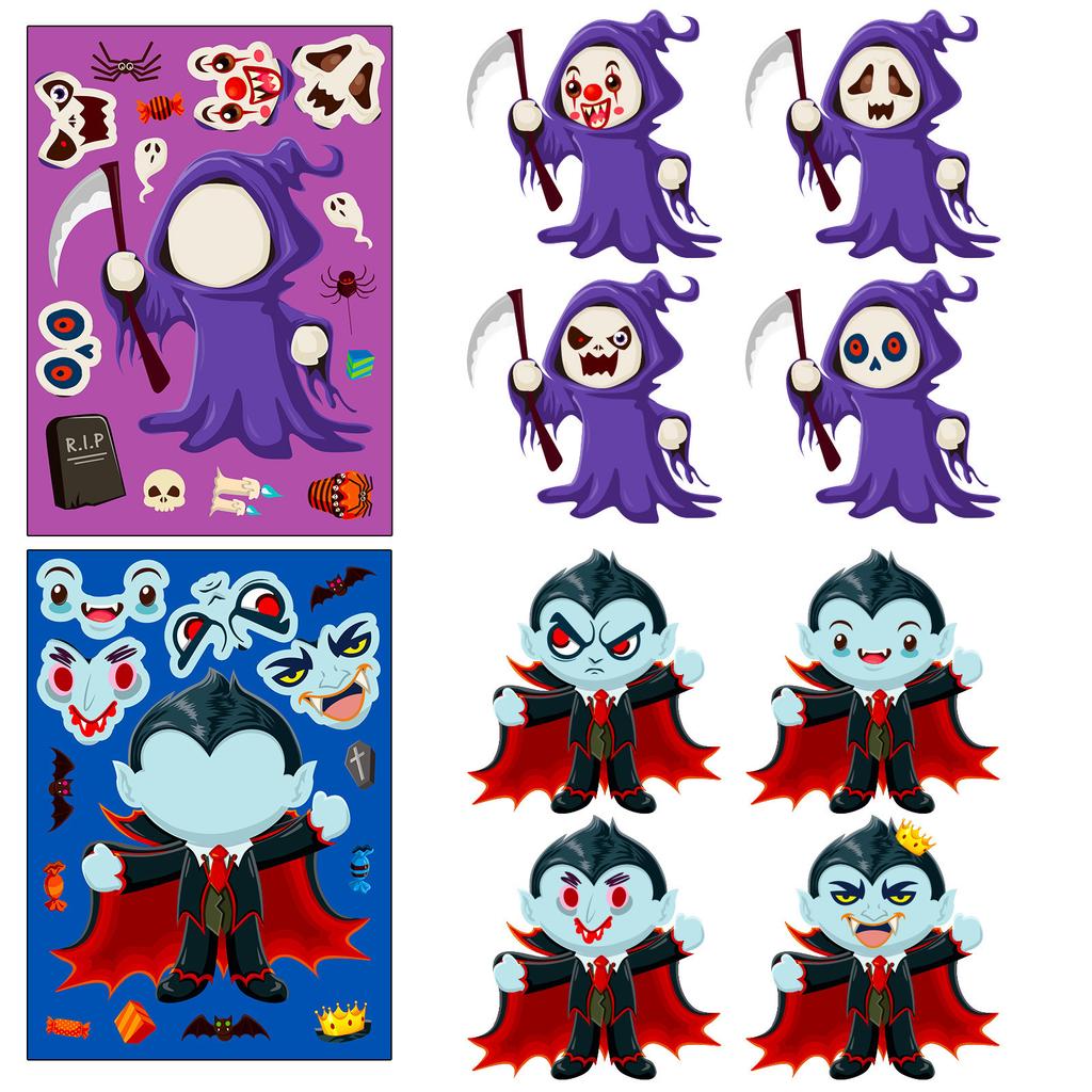 6 Photos/package Halloween Face Change Stickers Holiday Character Puzzle Stickers Children's Fun Halloween Stickers