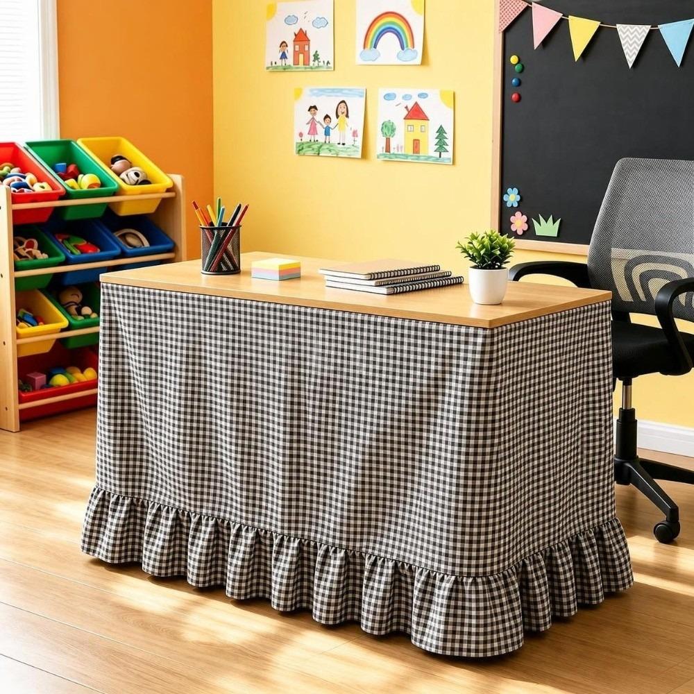 Ruffled Edge Gingham Table Skirt Hook and Loop Plaid Ruffled Table Skirt Wedding
