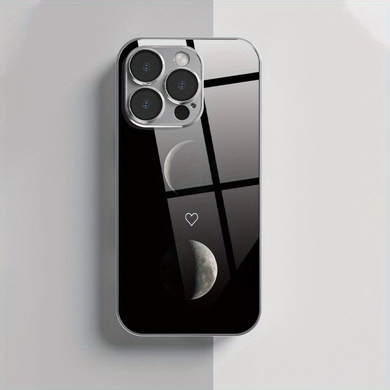 Simple Moon Love Pattern Tempered Glass Electroplated Phone Case For iPhone 17 Pro Max 11 12 13 14 15 16 Plus 16E 17 Air Cover