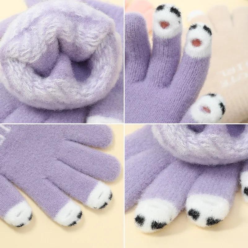 Touchscreen Winter Gloves for Women Cute Cartoon Full Finger Fleece Lined Warm Elastic Outdoor Daily Use Holiday Accessories