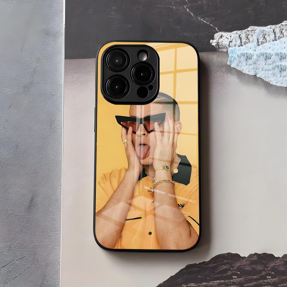 Singer B-Bad Bunny Phone Case For IPhone 17 Air 16 E Pro Max 15 14 13 Mini 12 Pro 11 Max Plus Black Glass Cover