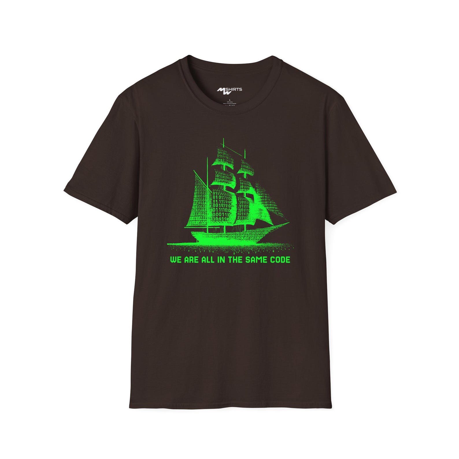 We Are All in the Same Code T-Shirt - Binary Ship Design/ Unisex Softstyle T-Shirt S