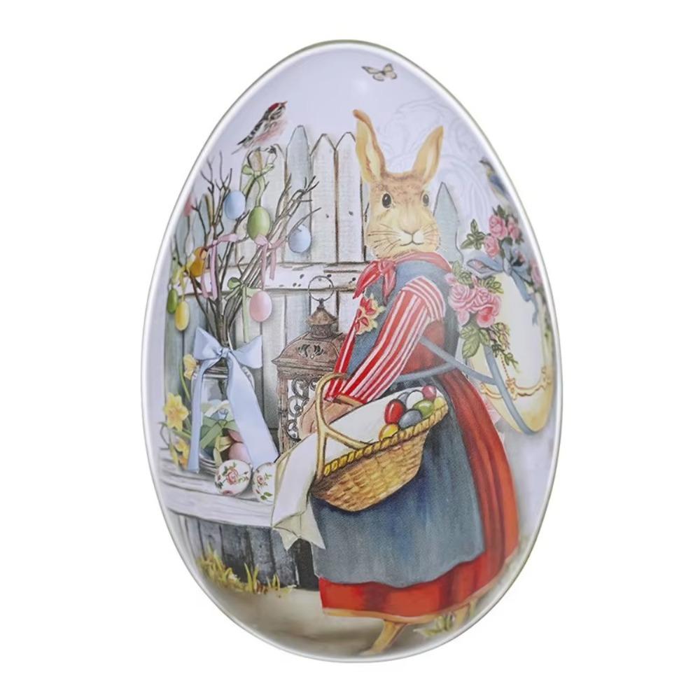 Metal Print Packaging Candy Box Egg Shape Fillable Tin Boxes Cartoon Tinplate Case  Party Accessory