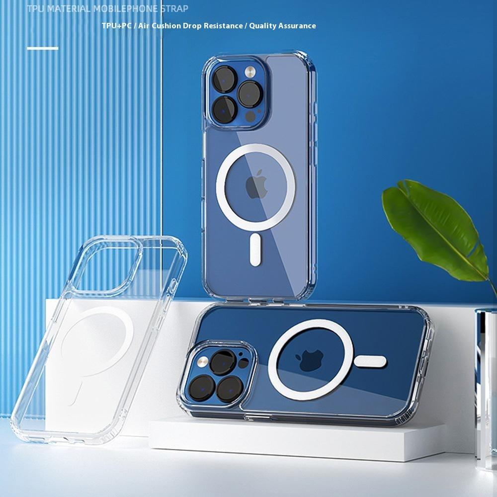 For iPhone 15 Pro Magnetic Case 1.5mm Thickness TPU + PC Clear Phone Back Cover