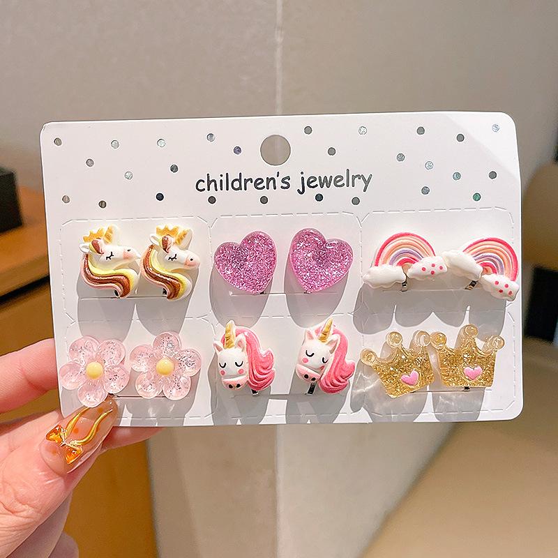 Kreskówkowe kolczyki dla dziewczynek bez przekłuwania - Słodkie, bezbolesne, letnie akcesoria na uszy dla dziecka