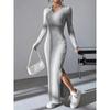 Women Sexy Knit V-neck Reverse Neck Split Dress Autumn Winter Full Sleeve Elastic Basic Body Sweater