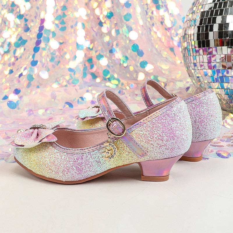 Super Fairy Gradient Color Leather Princess Shoes for Kids - British Style with Crystal Accents