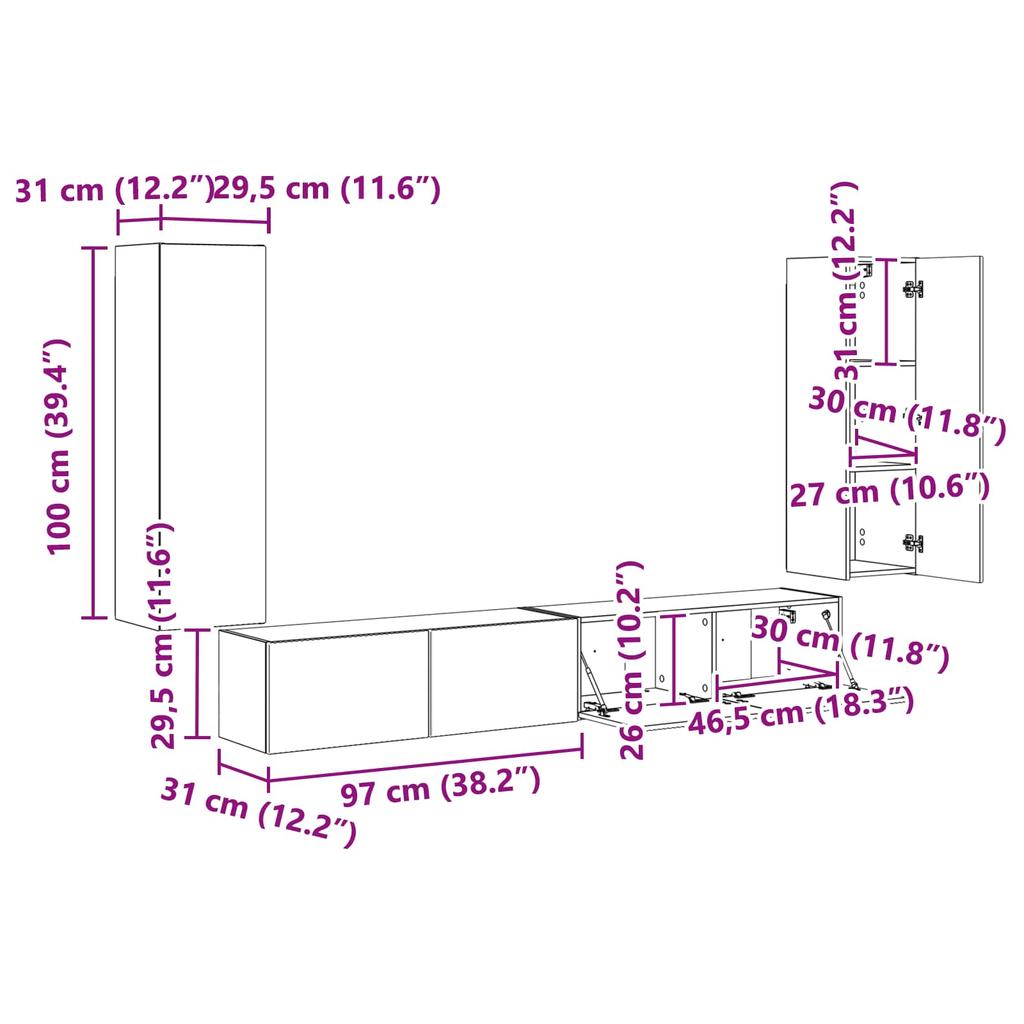 TV Wall Shelf Set 4 pcs. Artisan Oak Wood Material