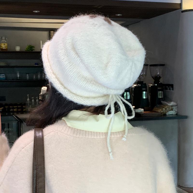 Korean Cute Flower Knitted Wool Hat for Women In Autumn and Winter Versatile Windproof and Warm Pile Hat Big Head Cold Hat