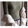 Women's Fall and Winter Inner Half High Neck Wooden Ear Trim Long Sleeve Top