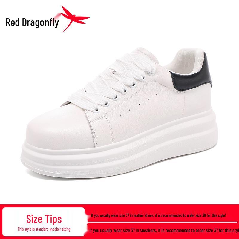 Women s Autumn White Thick-Sole Height-Increasing Leather Shoes - Red Dragonfly 38 чёрный/белый