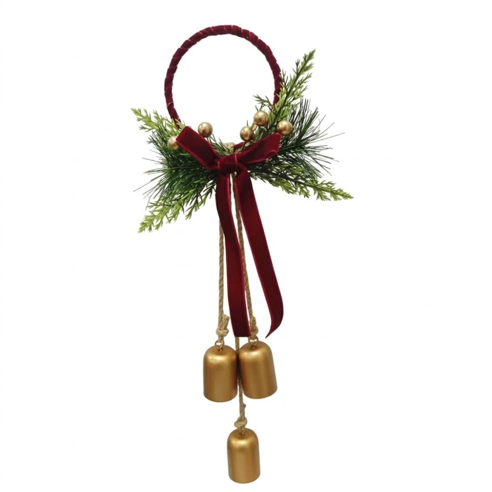 with 3 Bells Xmas Doorknob Hanging Bell Vintage Xmas Metal Bell Pendant Entryway Decoration