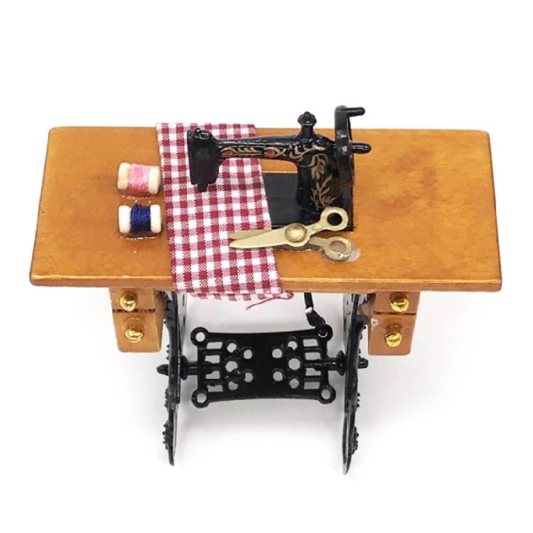 Detailed Miniature Sewing Machine Dollhouses Display Enhances Living Room Pretend Play Accessories