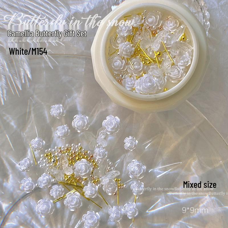 Nail Art Set: 3D Butterfly, Camellia, Pearl, Black & White Accessories