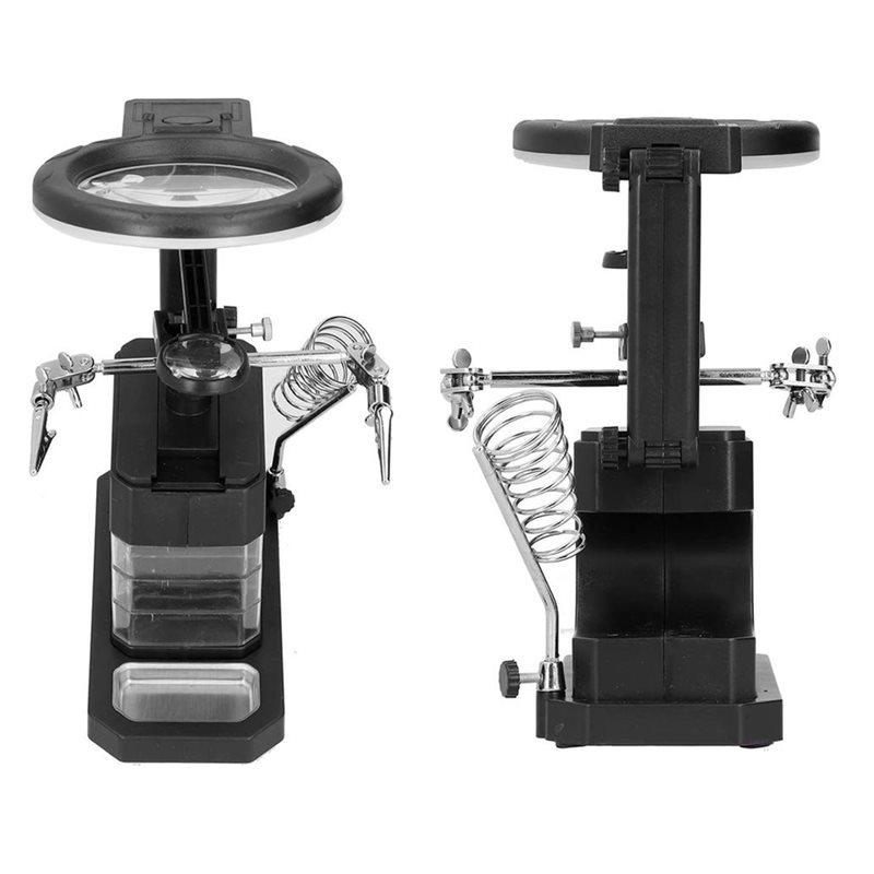 ABMH-Clip-On Magnifier With LED Helping Hands Soldering Iron Stand Featuring 2.5X 4X 16X Magnification Glasses
