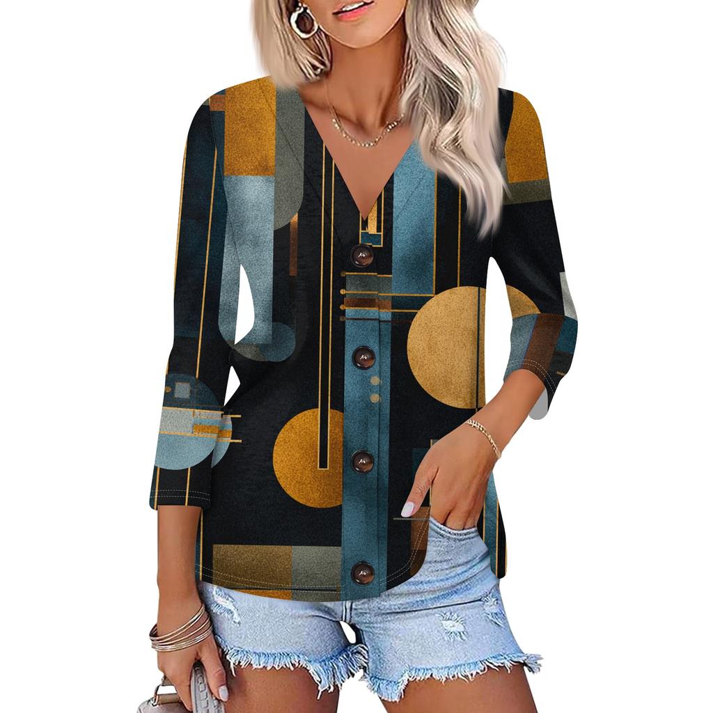 Women's Casual Fashion Floral Print Three-quarter Sleeve Button Cardigan Top