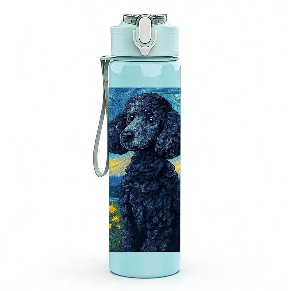 1PC Van Gogh Starry Night Poodle Dog 750ml Color Plastic Sports Water Bottle Leakproof Flip Straw Lid Suitable for Sports Office Home Use