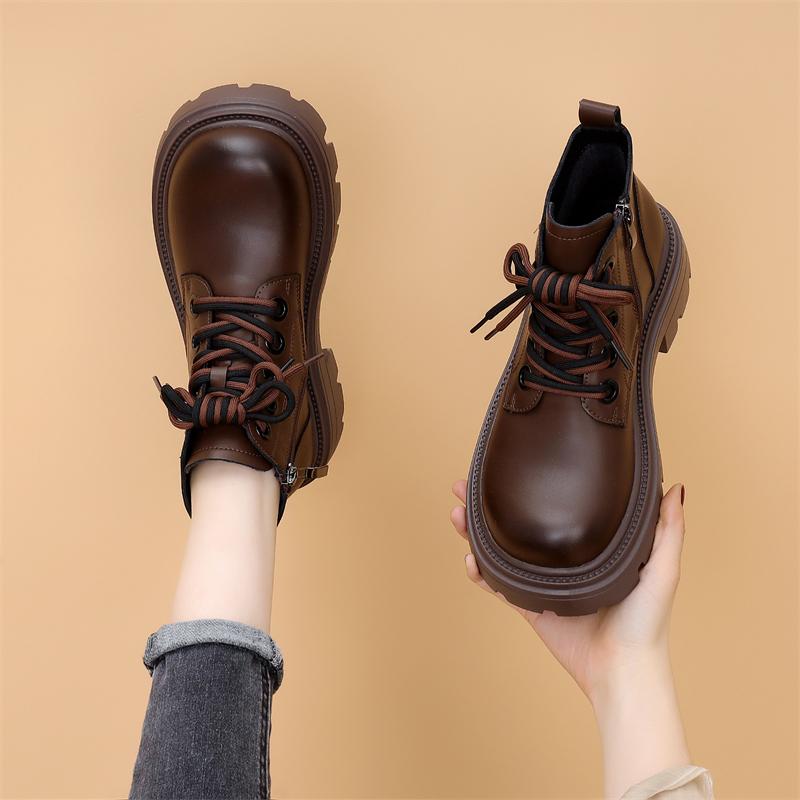 Spring and Autumn 2024 New Single Shoes Muffin Platform Retro Martin Boots Women's Small Round Head Low-top Short Boots