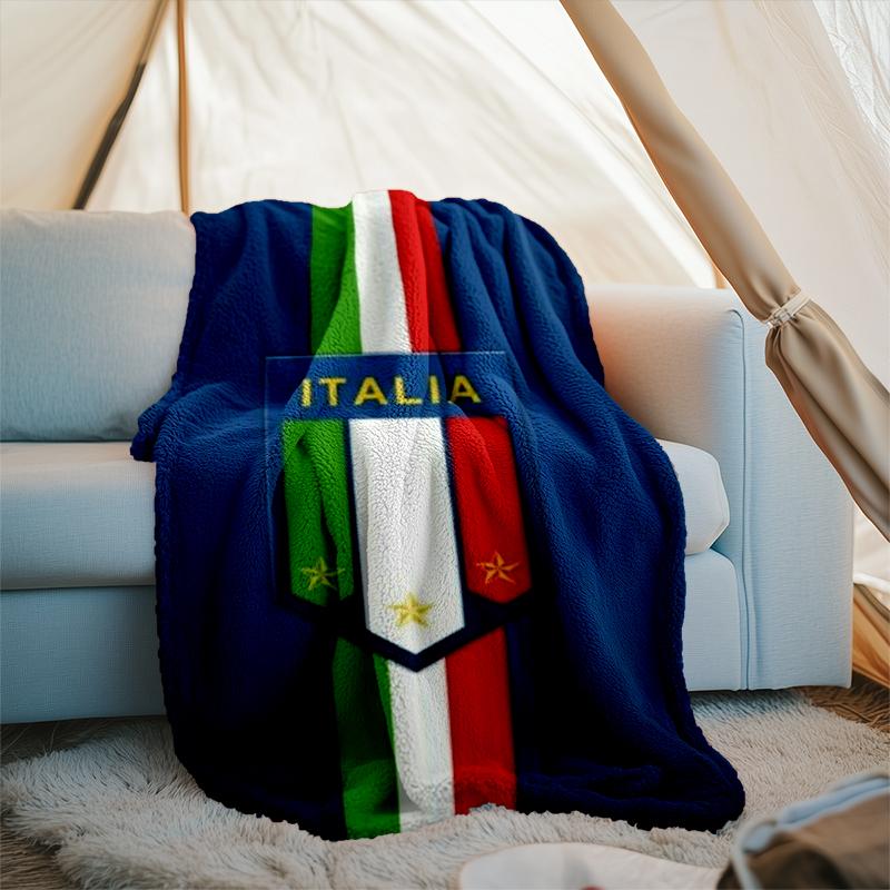 1PC Italian Football Crest Printed Soft Flannel Blanket Throw for Adult Bedroom Living Room Sofa Camping Travel Fan gifts Christmas Gifts