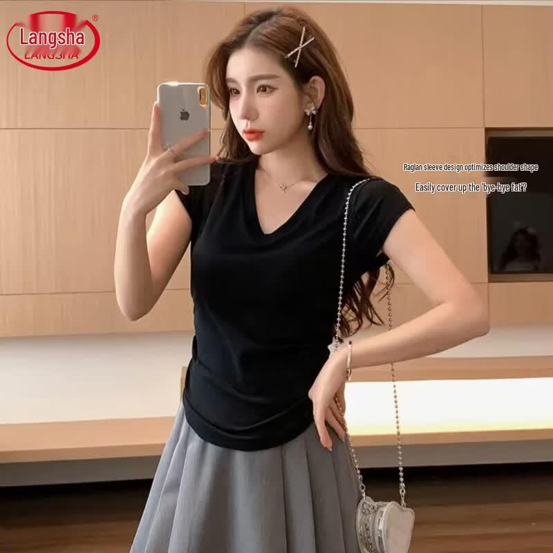 Langsha Women's V-Neck Short Sleeve T-Shirt