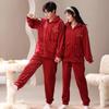 Warm Coral Fleece Couple Pajamas - Red Lapel Cardigan for a Joyful Winter Honeymoon or Christmas