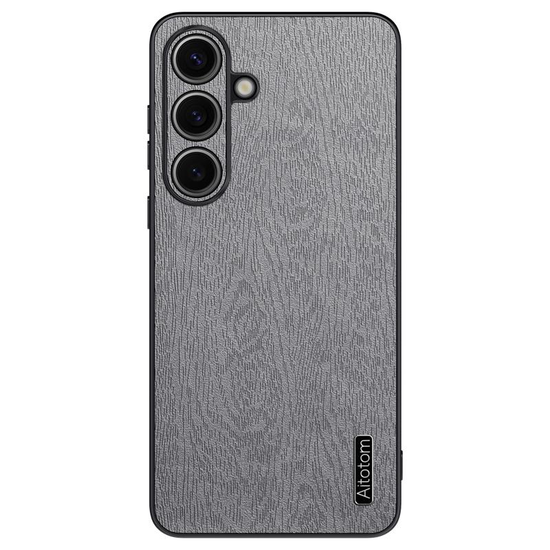 For Samsung Galaxy S25+ Case Wood Texture PU Leather Coated PC+TPU Phone Cover