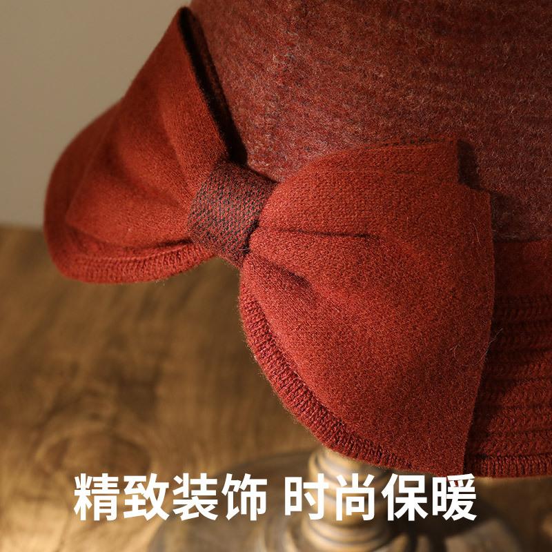 Hat Lady Autumn and Winter Middle-aged Elegant Bow Woolen Top Hat Fashion Thermal Basin Hat Versatile Bucket Hat