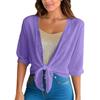 Damen 3/4 Ärmel Weiches Strandhemd Chiffon Transparentes Oberteil Vorne zum Binden Leichte Bluse Lässiger Lockerer Schnitt Sommer Cover Up