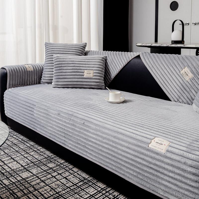 Autumn And Winter Cream Wind Plush Sofa Cushion New Non-Slip Straight Row Advanced Thermal Leather Sofa Seat Cushion Cover Cloth