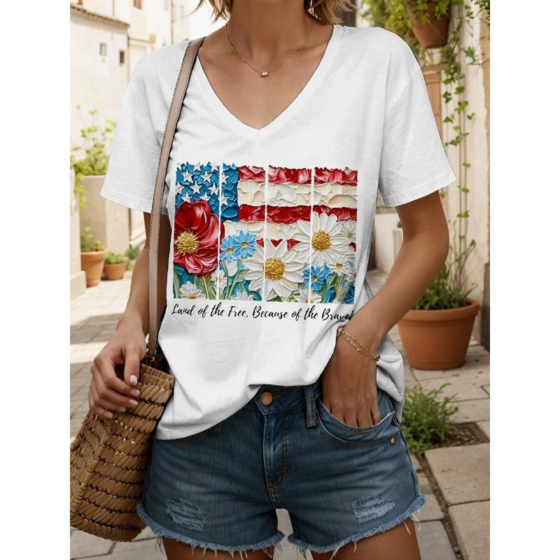 Fashionable New Casual Women's Clothing Color Pattern 3D Printed V-neck T-shirt Daily Loose Women's Short Sleeved T-shirt