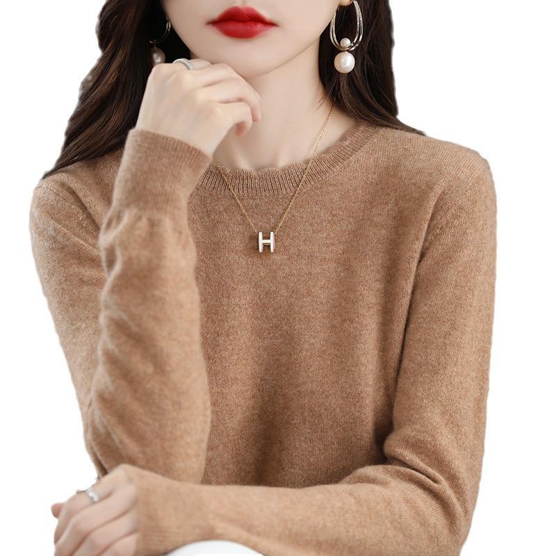 Soft & Cozy Women's Lace Round Neck Knit Sweater - Trendy Spring/Autumn 2025, Long Sleeve, Loose Fit