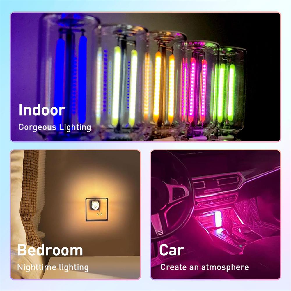 2PCS USB Car Interior Lights Wilress Neon Atmosphere Night Light Retro-Inspired Glass Bottle Touch LED Mood Lamp
