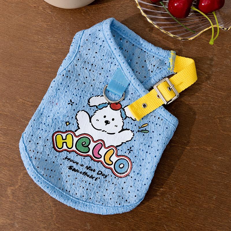 

Spring and Summer 25 New Dog Vest Hollow Strap Cartoon Suspender Teddy Bigbear Small Dog Dog Clothing XXL (recommended weight 15-10kg)
