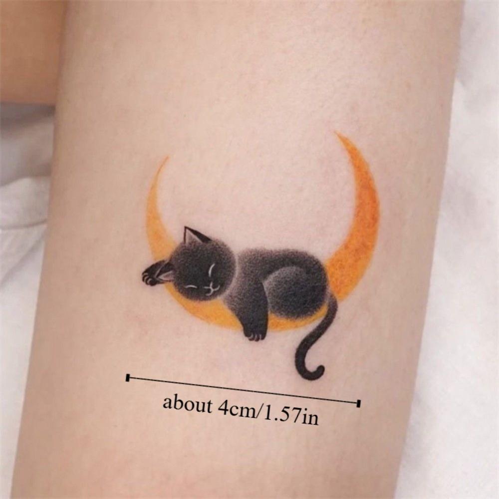 Estilo Pintura Lavado Gato Negro Pegatinas de Tatuaje Calcomanías de Transferencia al Agua Gato Impermeable Tatuaje Temporal Instantáneo Desechable