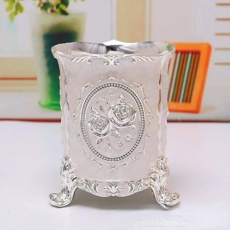 Stylish Chinese-style Pen Holder Zinc Alloy Storage Box for Office Supplies Stationery and Cutlery Home Office Desk Organizers