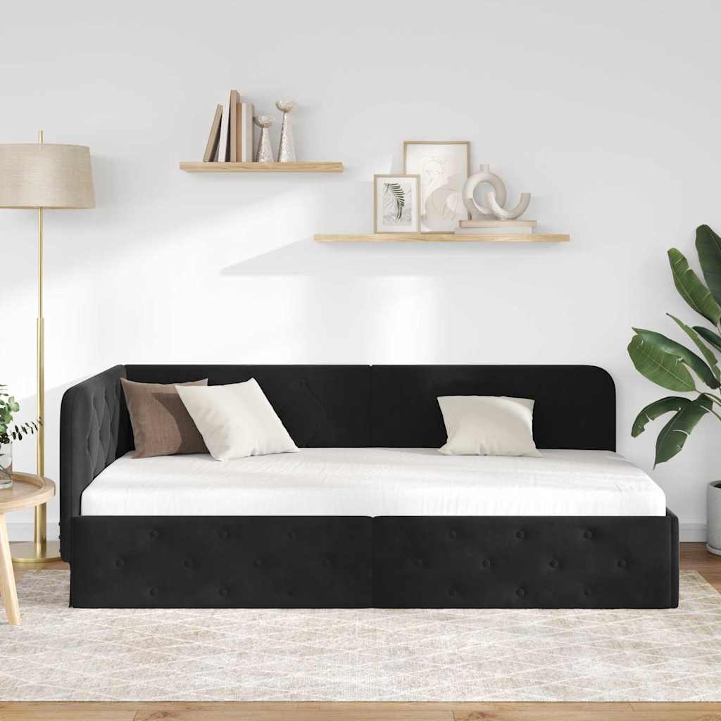 L Shaped Corner Bed Frame Black 90 X 190 Cm Velvet