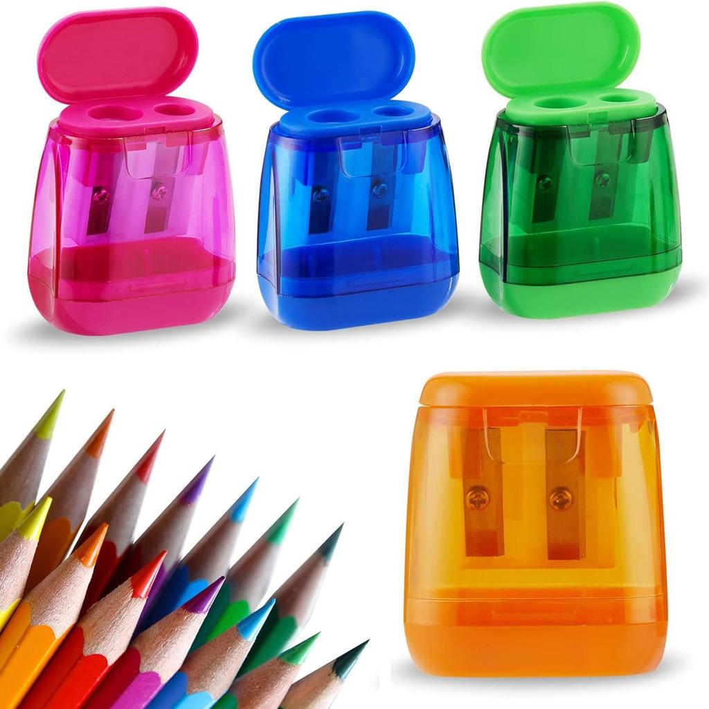Cross-border Double-Hole Pencil Sharpener with Transparent Plastic Lid - Cute and Eco-friendly for Kids