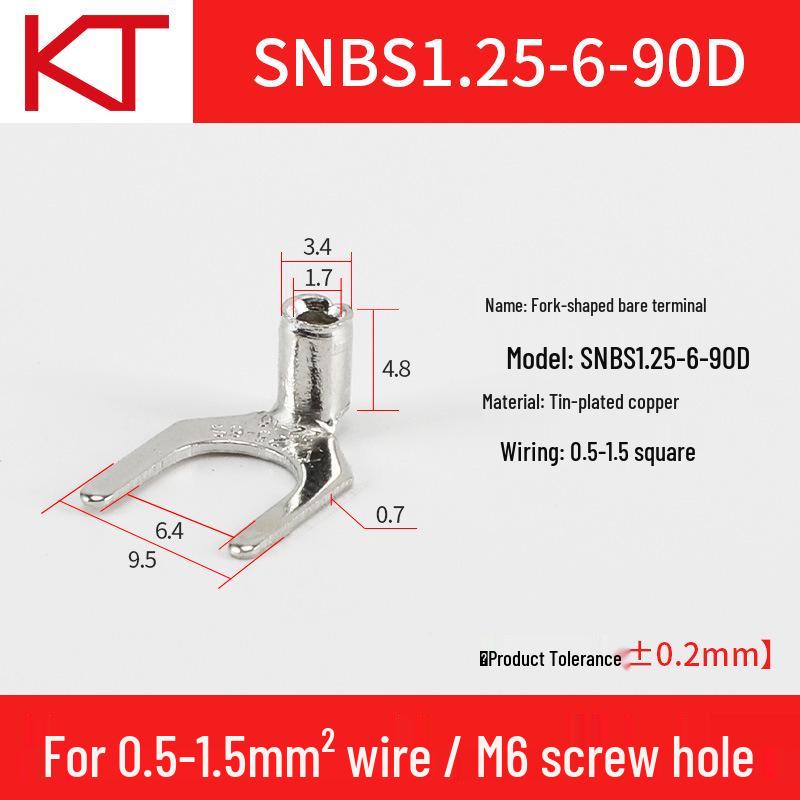 Kaitong 90° Fork Type Cold-Pressed Pre-insulated Copper Lug Terminal SNB1.25-3-4-5-6-8 U-Shape
