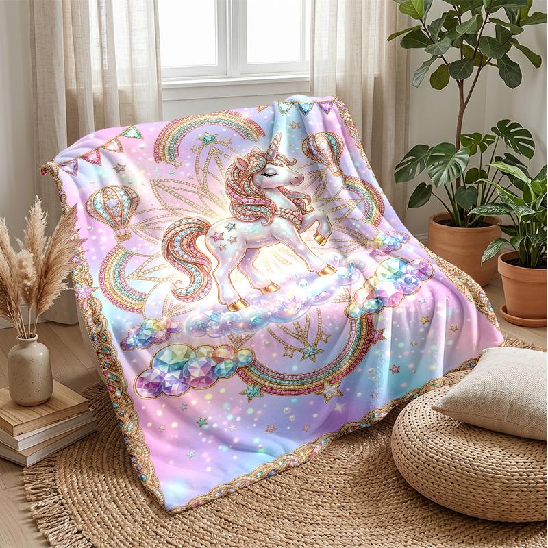 Fantasy Unicorn Scene Theme Blanket Lightweight Warm Flannel Blanket Decorative Throw Blanket for Home Decoration