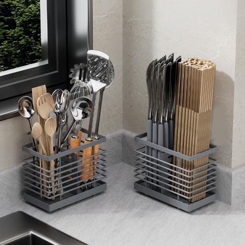 Lehký box na hůlky Nerezový košík na odkapávání příborů Držák na příbory pro domácnost