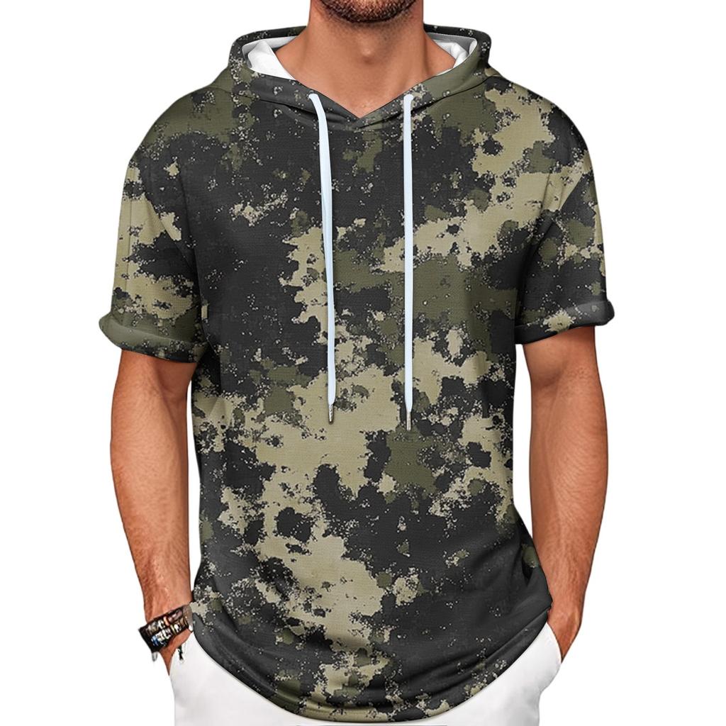 Camouflage Printed Men's Shirt Hooded Short-sleeved Hooded Spring And Summer Casual Daily Wear