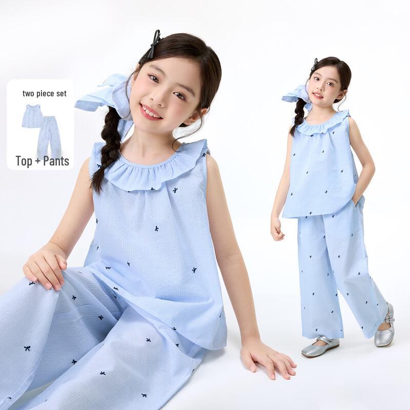 Xiaoyinman Girls  Casual Sleeveless Two-Piece Summer Set 120