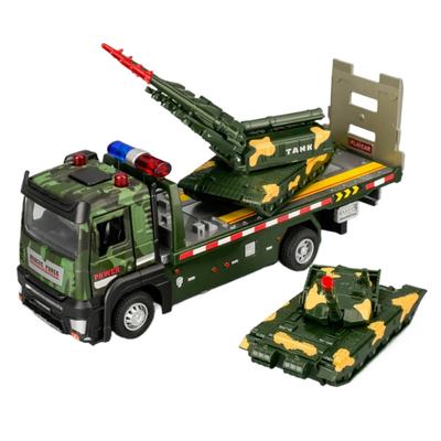 Modelli di auto da trasporto in lega di carri armati militari in scala 1/32, giocattolo pressofuso in metallo con porte aperte, suono, luce, giocattoli a trazione posteriore per regali per bambini