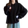 Women's Plus Size Ribbed Hoodie, Long Sleeve, 2025 Autumn/Winter, Korean Style, Loose, Slimming, Versatile, Warm Top