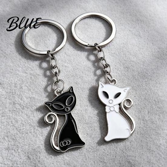 Lightweight Key Ring 2Pcs Black White Cat Keychain for Backpacks Oil Dripping Enamel Zinc Alloy Holder Kitten Ring Metal Bag Schoolbag Charm