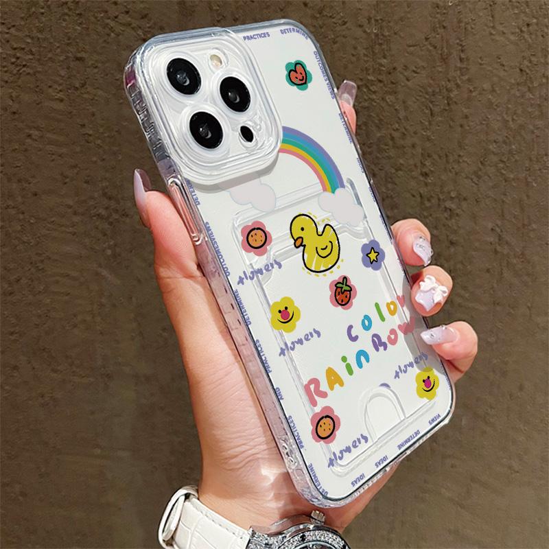 Card Slot Holder Silicone Wallet Pocket Case For iPhone 17 Air 16 14 Pro Max Oppo Reno 10 11 12 F Samsung S23 S24 S25 Plus Cover Clear Phone Bumper