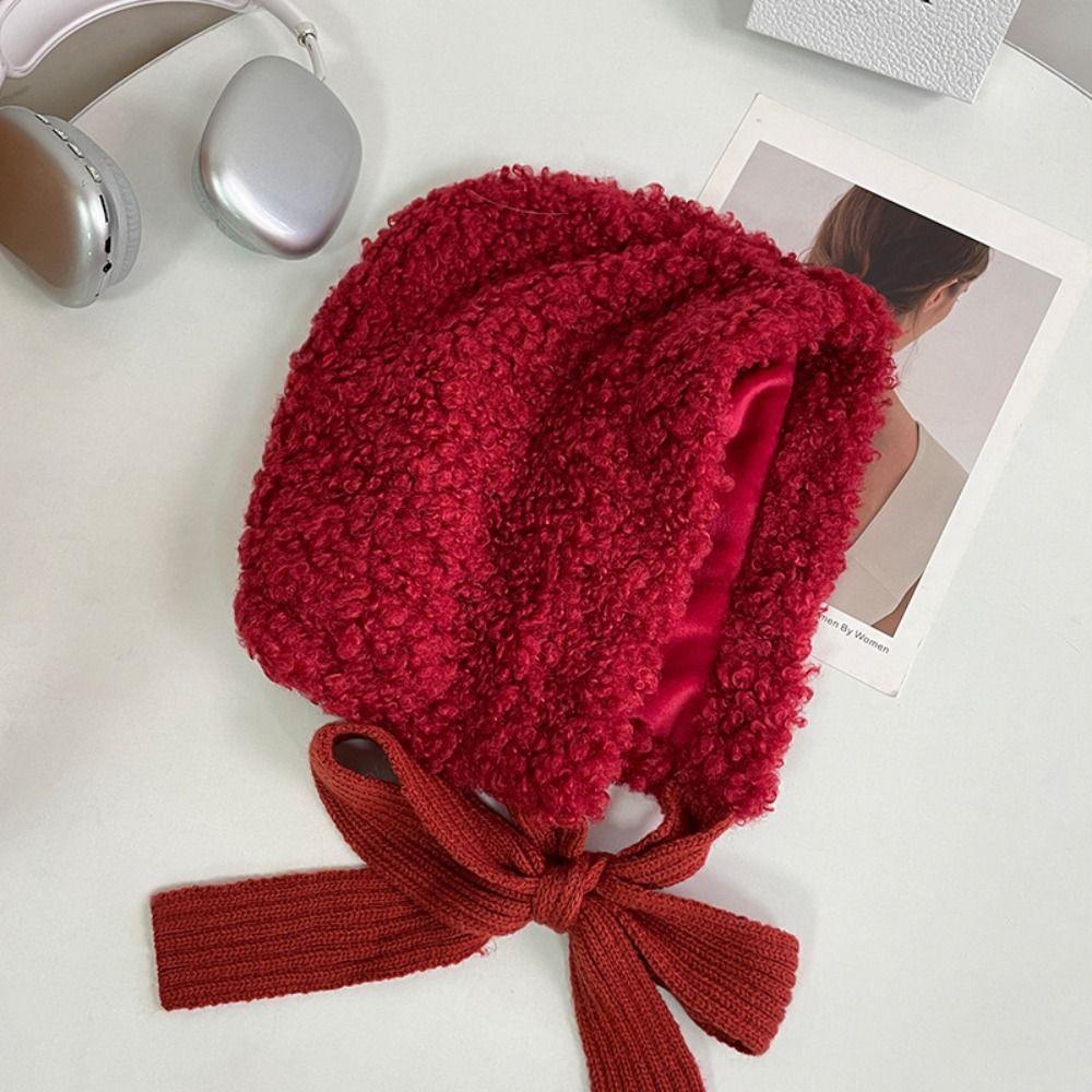 Lambswool Plush Balaclava Solid Color Pullover Hats Fashion Plush Cap  Outdoor