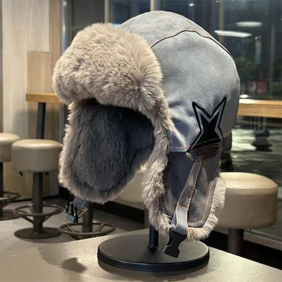 Lei Feng Hat with Adjustable Plush Lining All-Round Thermal Barrier Ear Protection Hat Windproof Water-Repellent Winter Cap