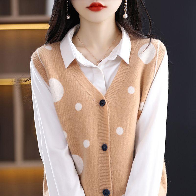 

Весенний универсальный и модный вязаный жилет для женского V-образного выреза, кардиган, жилет с цветовой блокировкой, приталенный S