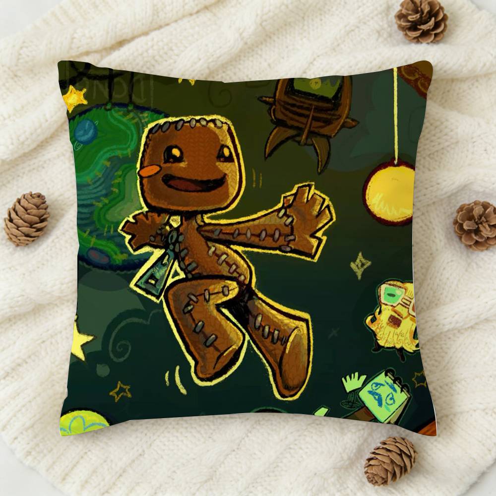 Funny Lbp Sackboy Cartoon Style Double-Sided Printed Square Decorative Cushion Cover For Sofa Living Room Home Decor